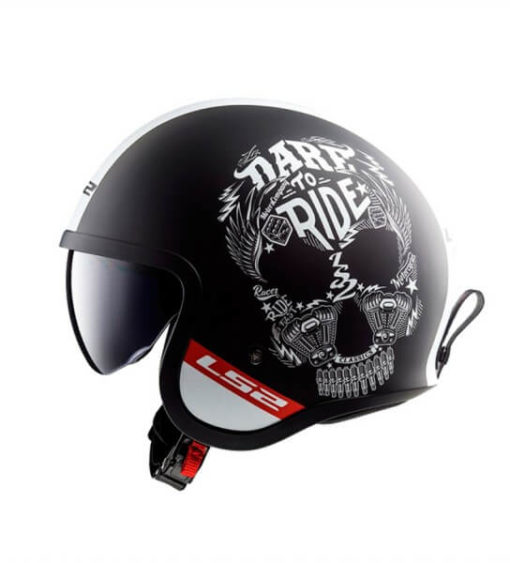LS2 OF599 INKY MATT BLACK WHITE OPEN FACE HELMET side 2