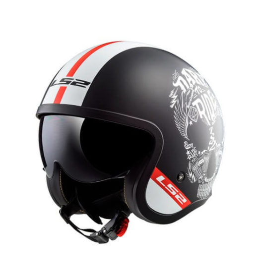 LS2 OF599 INKY MATT BLACK WHITE OPEN FACE HELMET side