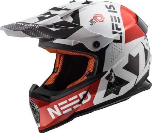 LS2 MX437 Fast Block Matt White Red Motocross Helmet