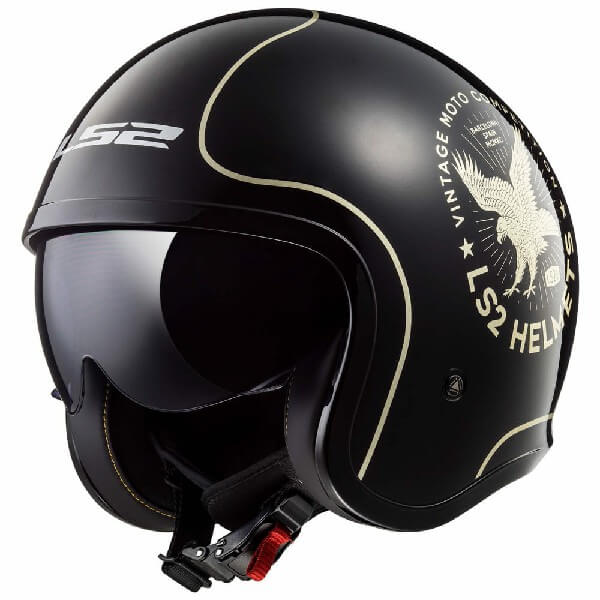 LS2 OF599 Spitfire Flier Matt Black Gold Open Face Helmet
