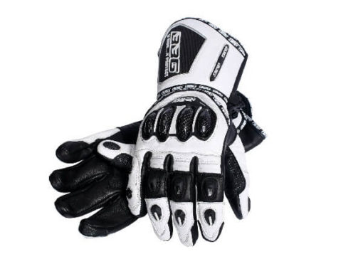 BBG Racer Full Gauntlet White Black Riding Gloves