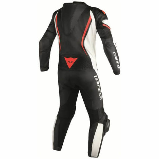 Dainese Assen 1 PC Perforated Black White Fluorescent Red Leather Riding Suit 1