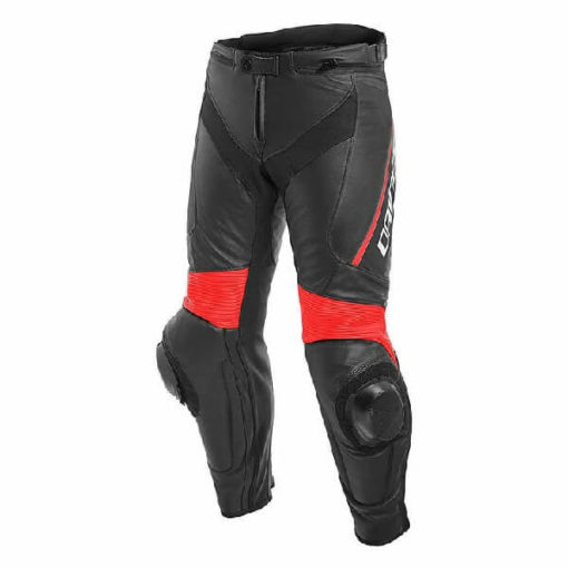 Dainese Delta 3 Leather Black Fluorescent Red Riding Pants