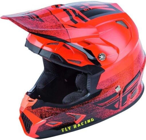 Fly Racing Toxin MIPS Embargo Gloss Fluorescent Red Black Motocross Helmet