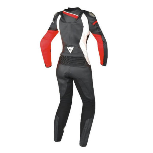 Dainese Veloster 2 pieces Lady Black White Fluorescent Red Riding Suit 2
