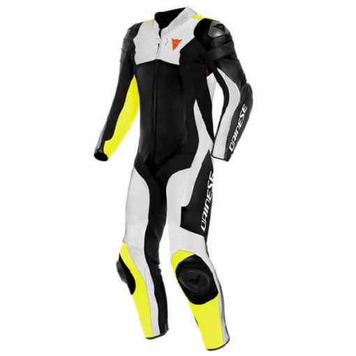 Dainese Assen 2 1 Piece Perforated Leather Black White Fluorescent Yellow Riding Suit