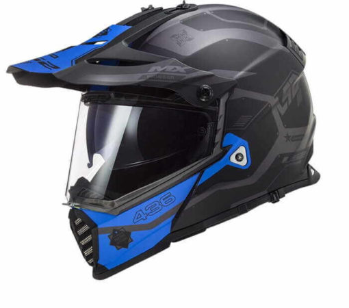 LS2 MX436 Pioneer Evo Matt Cobra Black Grey Blue Dual Sport Helmet