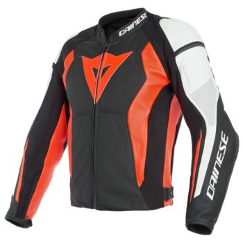 Dainese Nexus Perforated Leather Black Fluorescent Red White Riding Jacket