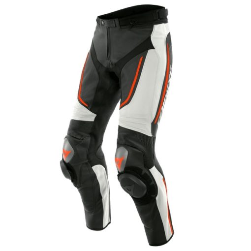 Dainese Alpha Perforated Leather White Black Fluorescent Red Riding Pants1