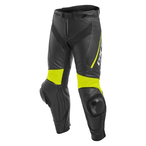 Dainese Delta 3 Leather Black Fluorescent Yellow Riding Pants