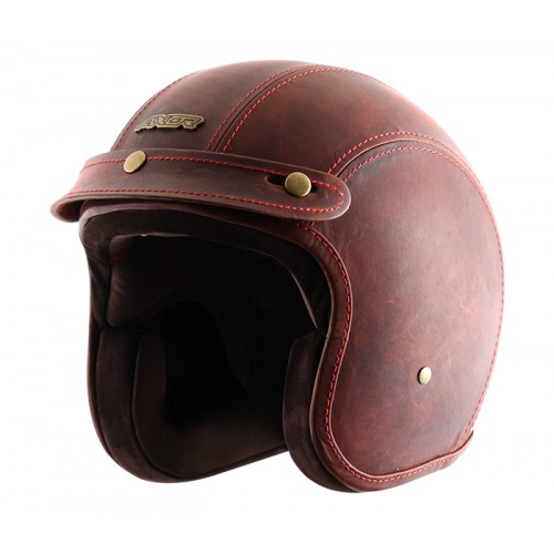 AXOR JET Leather Oil Gloss Brown Open Face Helmet