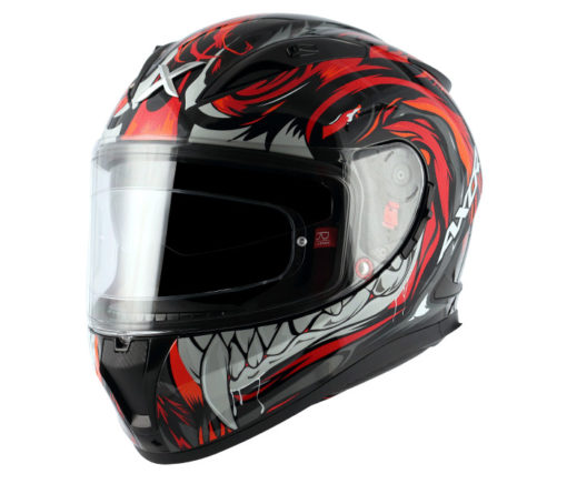 AXOR STREET OKAMI Gloss Black Red Full Face Helmet 2