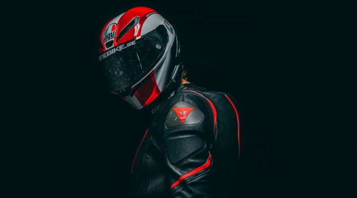 full face motorcycle helmet on man