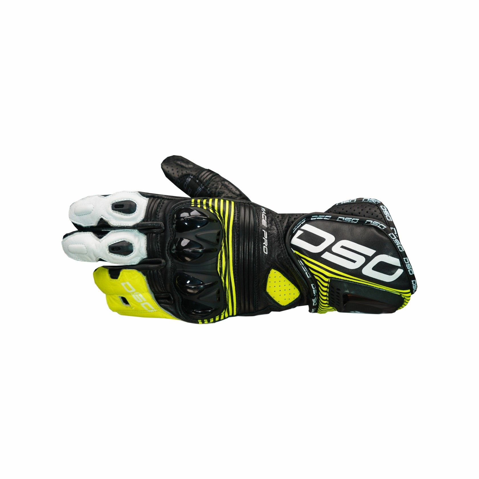 DSG Race Pro Black Black Yellow Fluo White Riding Gloves
