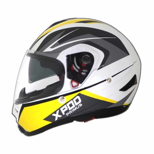 XPOD Primus Dual Visor Black White Yellow Full Face Helmet 3