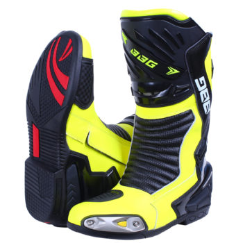 BBG Long Racing Black Fluorescent Yellow Riding Boots 7