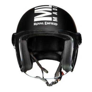 Royal Enfield MLG Copter Face Long Visior Matt Black White Open Face Helmet1