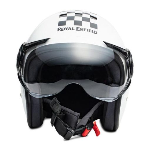 Royal Enfield Chequered Mono White Open Face Helmet