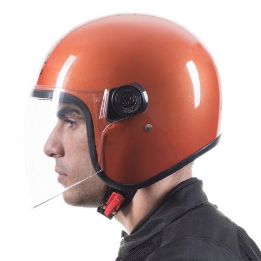 Royal Enfield MLG Copter Face Long Visior Gloss Orange Open Face Helmet2