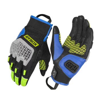 Rynox Gravel Dual Sport Hi Viz Green Blue Riding Gloves