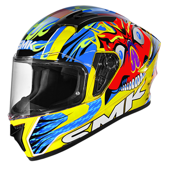 SMK Stellar Skull Gloss Yellow Blue Red Full Face Helmet