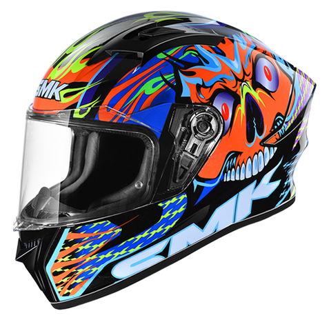 SMK Stellar Skull Matt Black Orange Blue Full Face Helmet