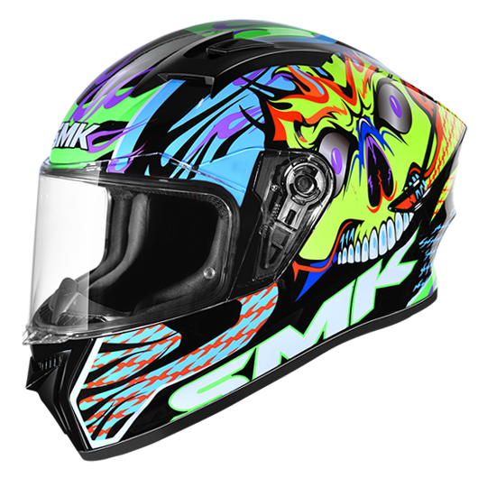 SMK Stellar Skull Matt Blue Yellow Black Full Face Helmet