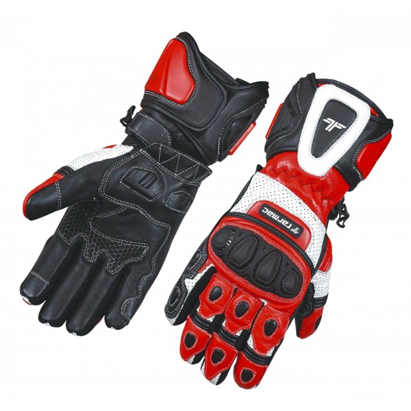 Tarmac Rapid Black White Red Full Gauntlet Riding Gloves