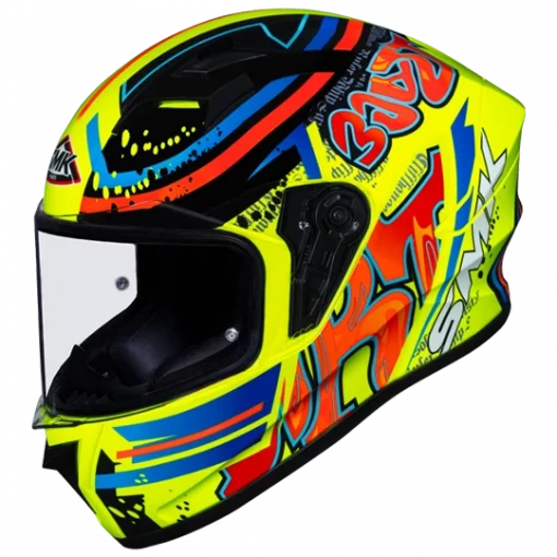SMK Stellar Graffiti Fluorescent Yellow Red Orange GL437 Helmet