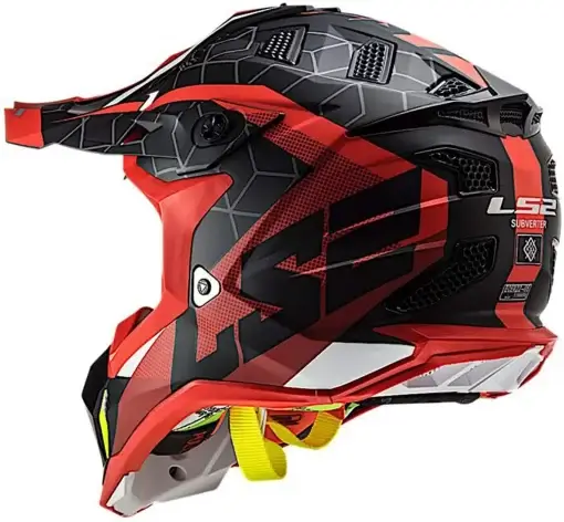 LS2 MX700 Subverter Evo Straighter Matt Red Black HI VIZ Helmet 2