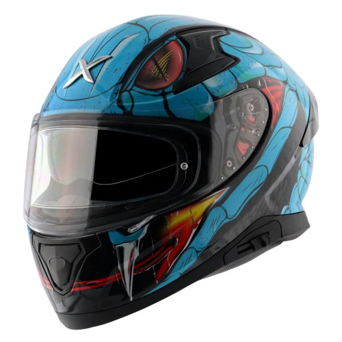 AXOR Apex Venomous Gloss Black Neon Blue Full Face Helmet N1
