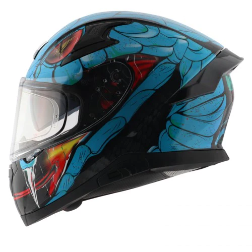 AXOR Apex Venomous Gloss Black Neon Blue Full Face Helmet N2