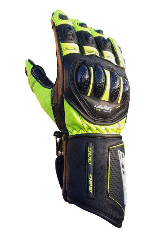 BBG Racer Full Gauntlet Black Fluorescent Yellow Riding Gloves 2