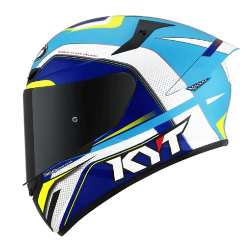 KYT TT Course Grand Prix Gloss White Light Blue Helmet 3