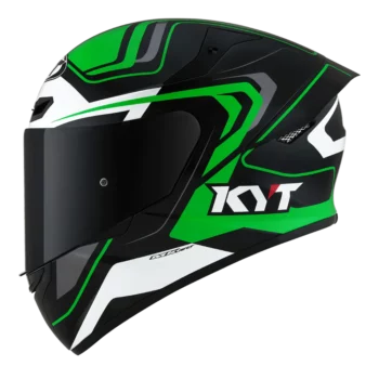 KYT TT Course Overtech Gloss Black Green Helmet 1