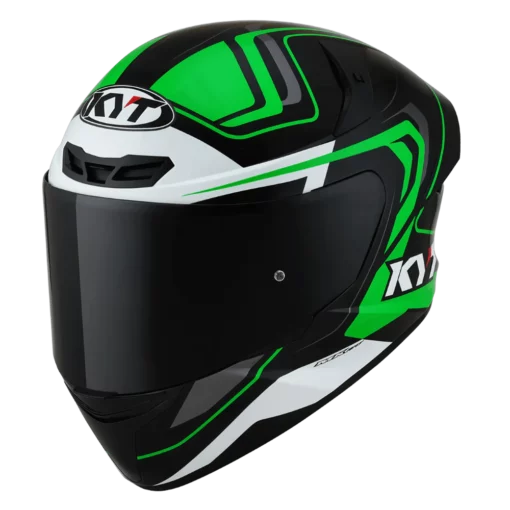 KYT TT Course Overtech Gloss Black Green Helmet 2 1