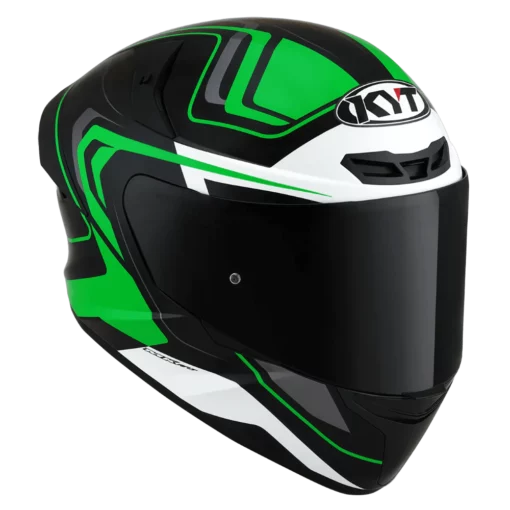 KYT TT Course Overtech Gloss Black Green Helmet 4 1