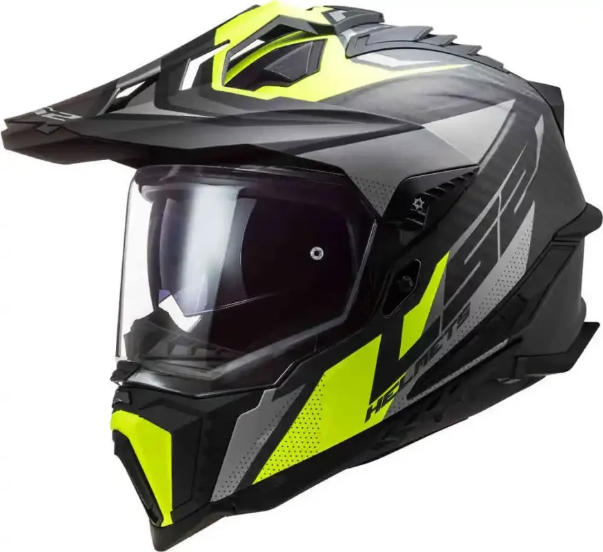 LS2 MX701 EXPLORER Carbon Focus Matt Titanium Hi Viz Yellow Helmet