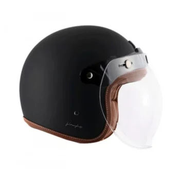AXOR Retro Jet Leather Dull Black Open Face Helmet (1)