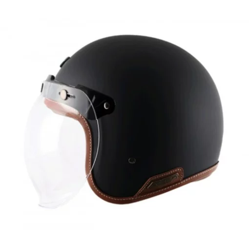 AXOR Retro Jet Leather Dull Black Open Face Helmet (3)