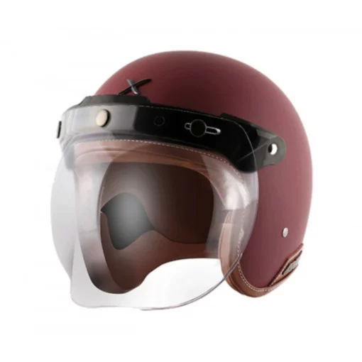 AXOR Retro Jet Leather Dull Chestnut Red Open Face Helmet (2)