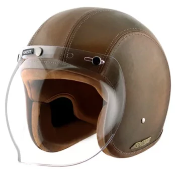 AXOR Retro Jet Leather Forest Green Open Face Helmet (1)