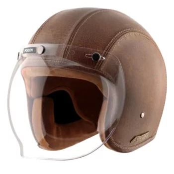 AXOR Retro Jet Leather Poison Coco Brown Open Face Helmet (1)