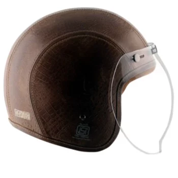 AXOR Retro Jet Leather Poison Coco Brown Open Face Helmet (4)