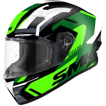 SMK Stellar Sports K Power Gloss Black Green Grey Helmet (GL286)