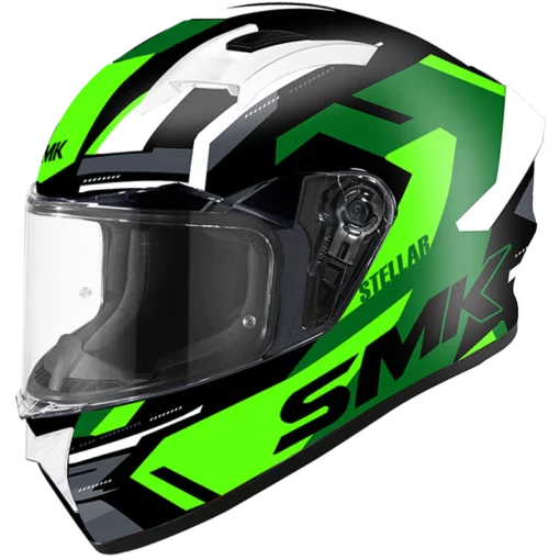 SMK Stellar Sports K Power Gloss Black Green Grey Helmet (GL286)