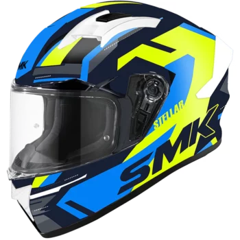 SMK Stellar Sports K Power Gloss Black Yellow Blue Helmet (GL245)