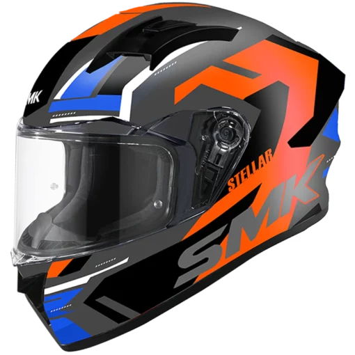 SMK Stellar Sports K Power Gloss Grey Red Blue Helmet (GL635)