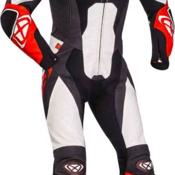 IXON Jackal One Piece Black White Red Motorcycle Leather Suit