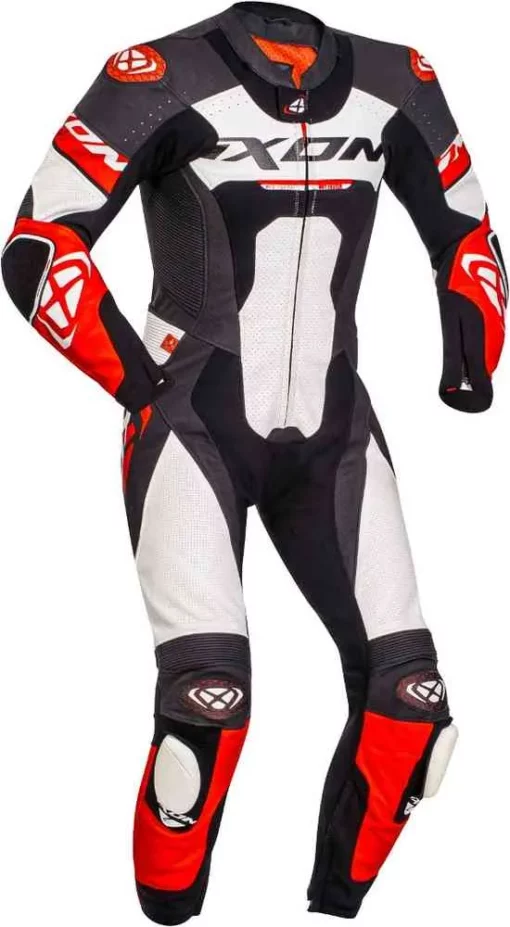 IXON Jackal One Piece Black White Red Motorcycle Leather Suit